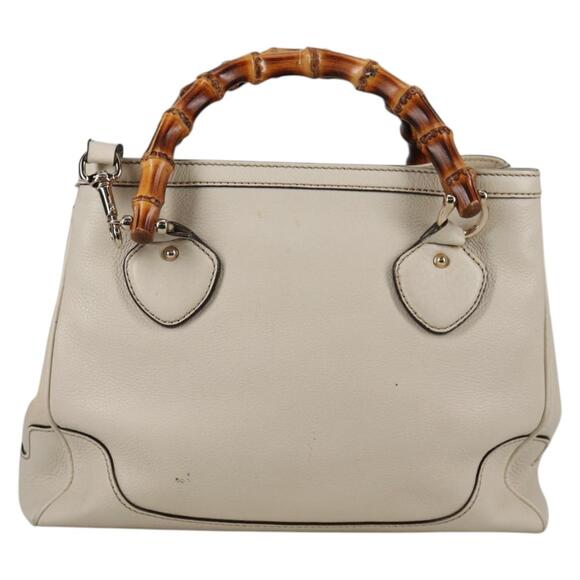 GUCCI Bamboo Hand Bag Leather White Gold - Picture 2 of 16